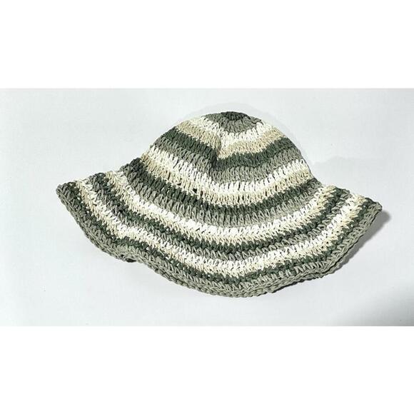 Accessories - Stripped Bucket Beach Hat Green And Cream